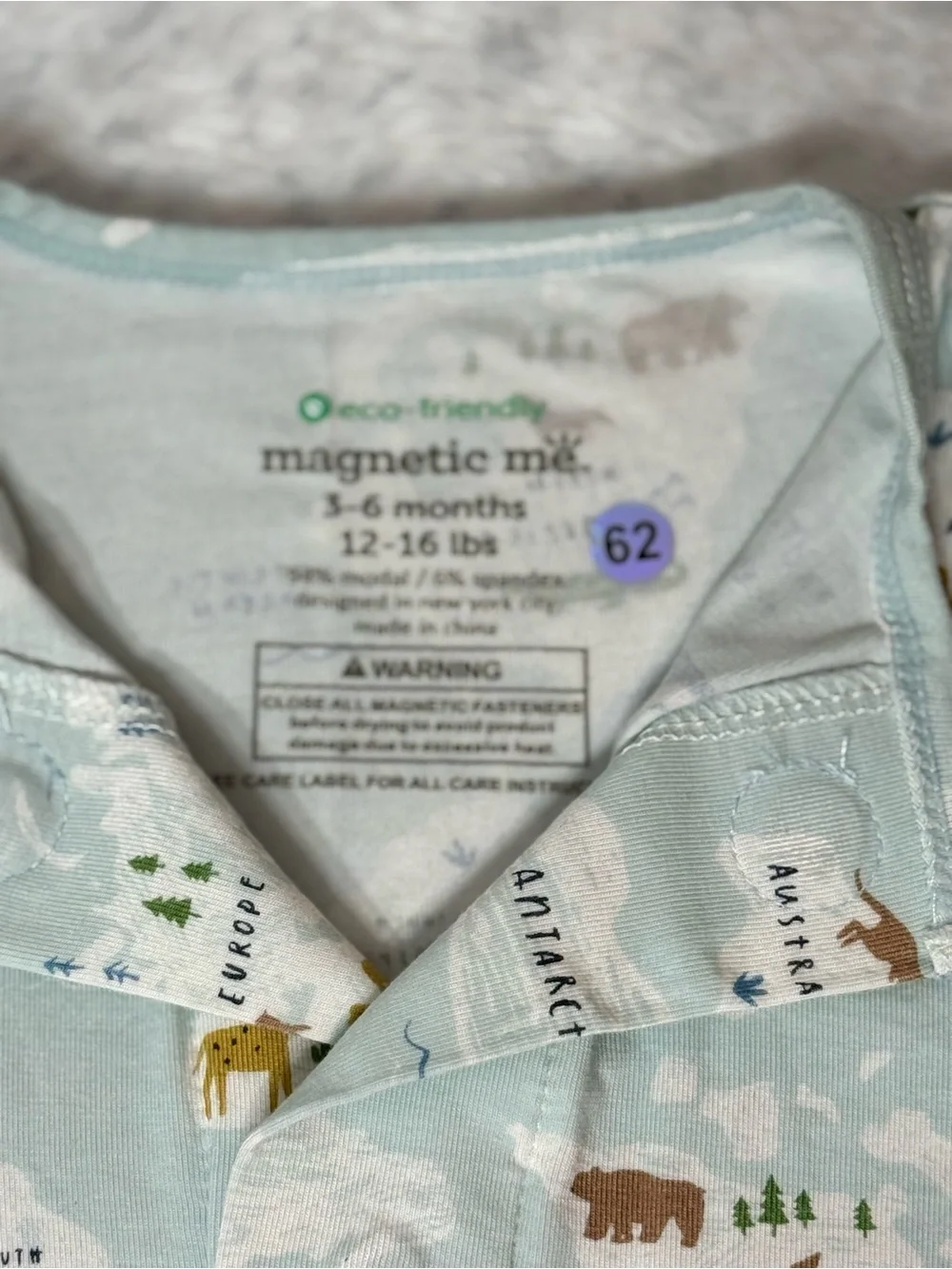 Magnetic Me World Map Animal Footless Sleeper 3-6MBaby Modal Blue Neutral Travel